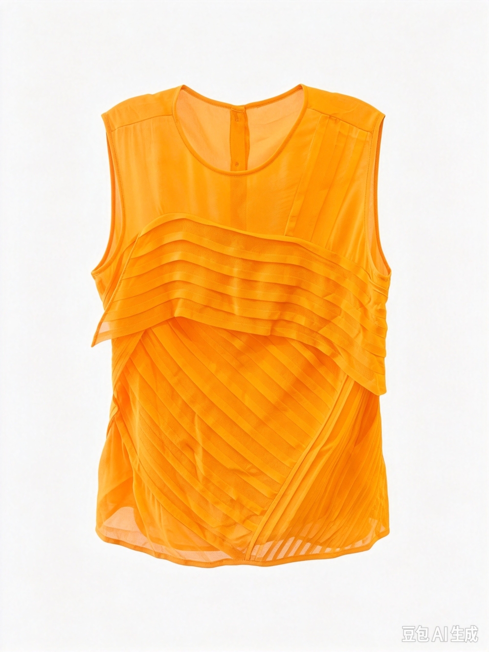 Sleeveless Layered Pleat Blouse - Orange